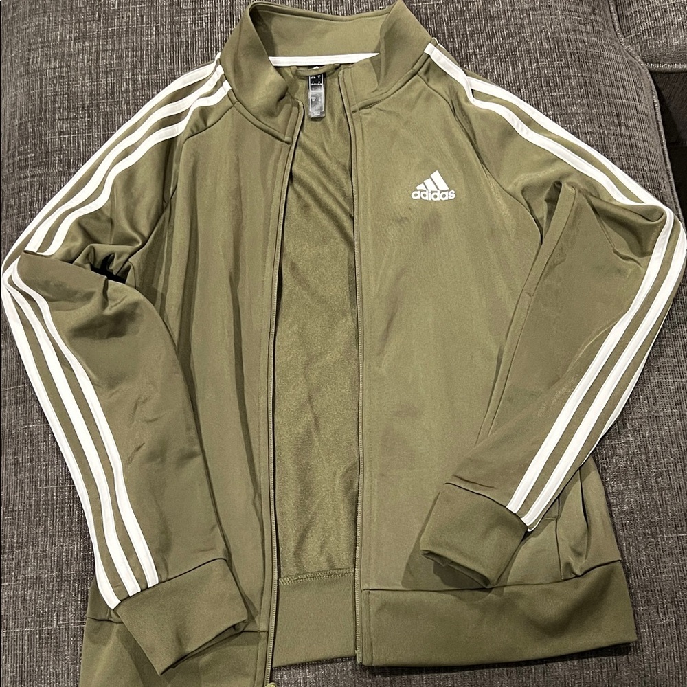 Adidas Khaki Green Jacket with White Stripes